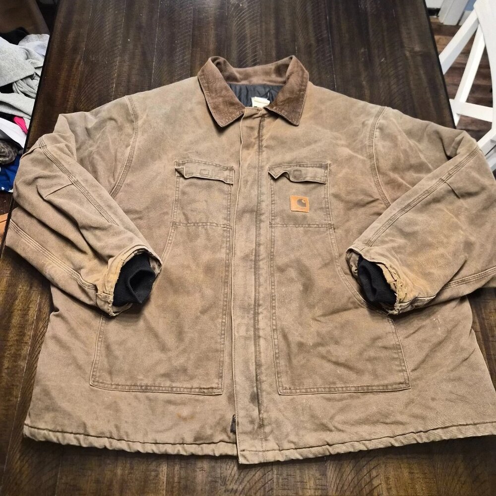 Vintage Carhartt C26 CHT Chore Coat Size 4XL Made In USA Duck Jacket Faded Brown - Picture 1 of 16
